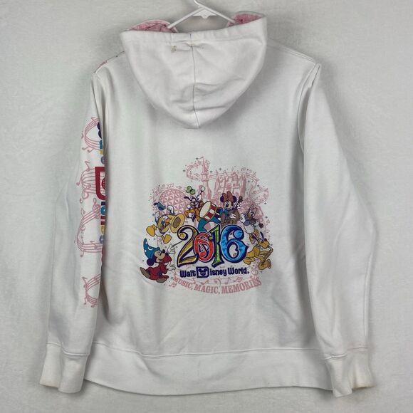 Disney 2016 Mickey Mouse Fantasia Sweater Womens XL White Hooded Sweatshirt - Picture 2 of 16